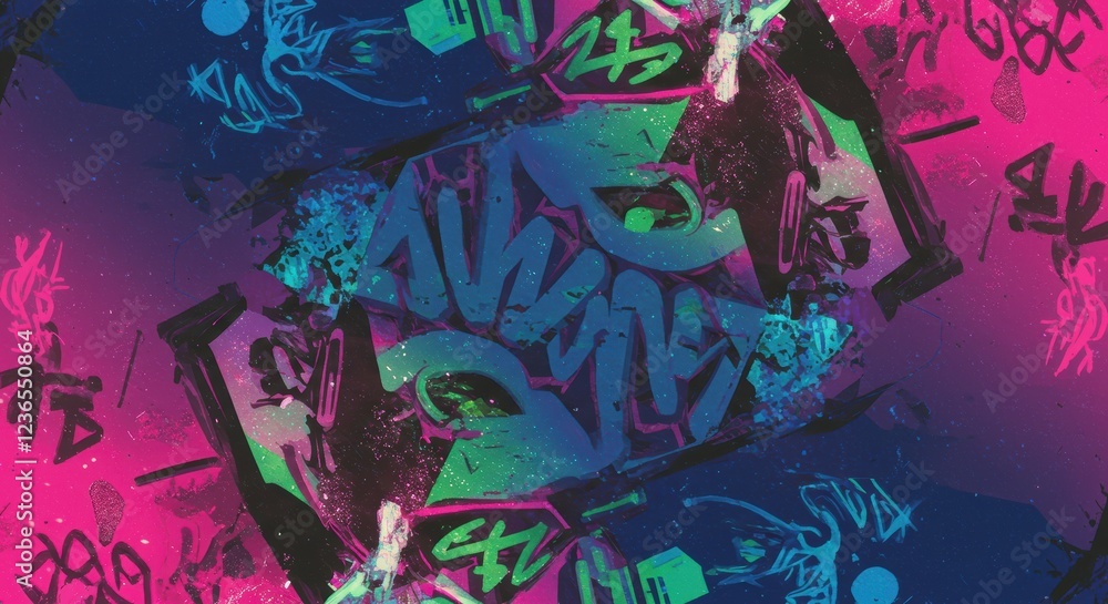 Poster vibrant abstract graffiti art with neon colors and dynamic patterns