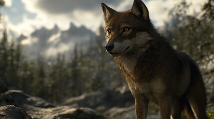 Fototapeta premium Majestic Wolf in Winter Wonderland: A Digital Masterpiece