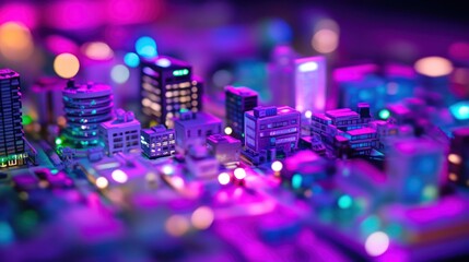 Obraz premium Neon Cityscape: A Miniature Metropolis at Night