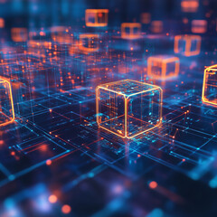 Futuristic metaverse digital cubes blocks technology network connection concept