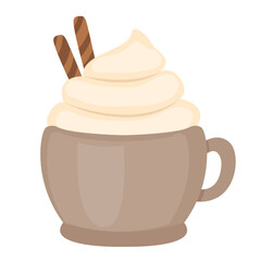 Delicious dessert cream and flute wafers cartoon isolated object illustration