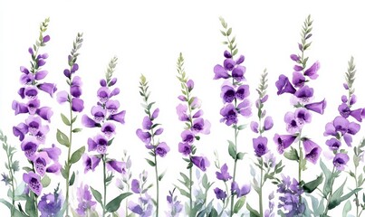 Naklejka premium Serene watercolor foxgloves in purple hues delicate and elegant floral arrangement
