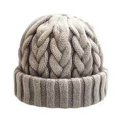 Cozy Knit Cap with Braided Design in Light Grey Isolated on Transparent Background