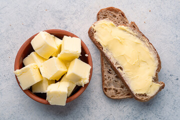 Butter that adds flavor to meals and is for breakfast on white  background