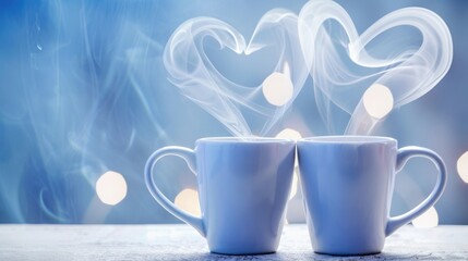 Fototapeta premium Sweet Heart-Shaped Steam Above Coffee Cups
