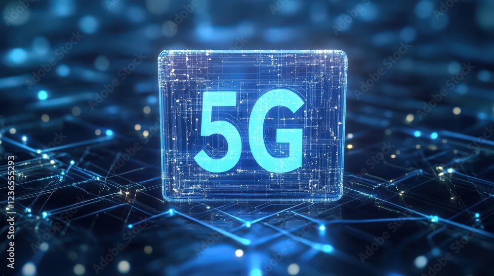 Poster abstract 5g network technology concept with glowing connections and data flow