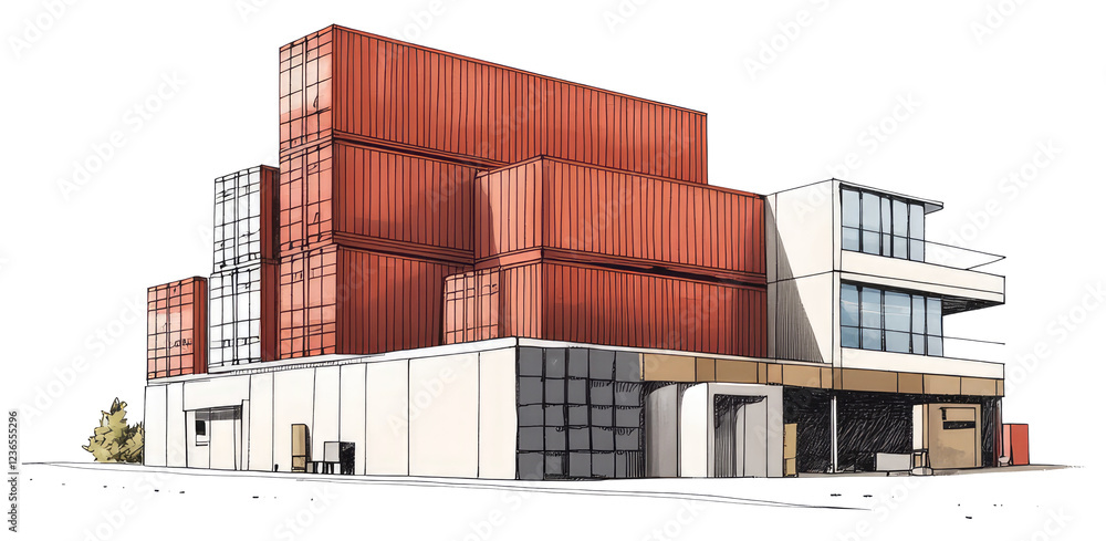 Poster modern building constructed from shipping containers