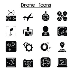 Drone , Quadrocopter icon set in thin line style