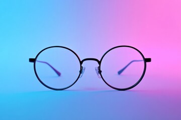 Fototapeta premium Stylish round glasses illuminated with vibrant lighting creating a captivating effect