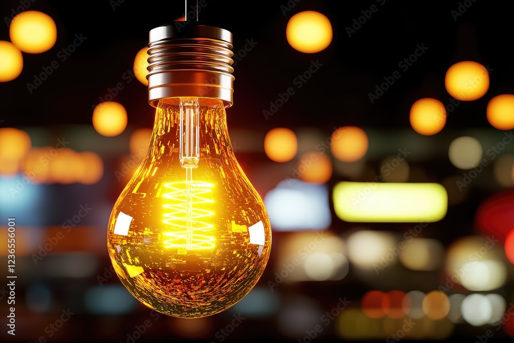 Aufkleber illuminated light bulb with glowing effects and bokeh background ideal for concepts of innovation, c