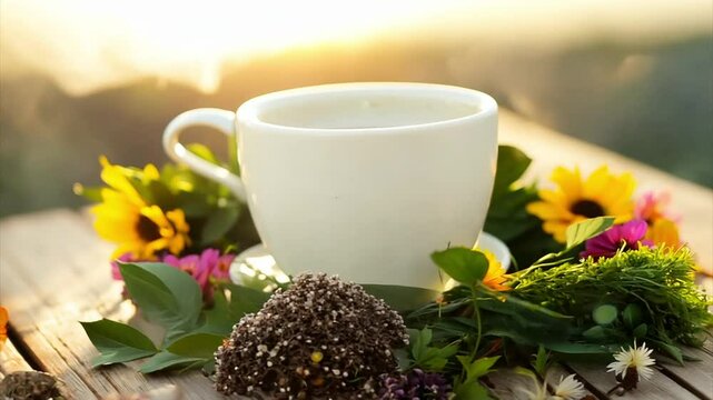cup of tea  in nature. herbal tea