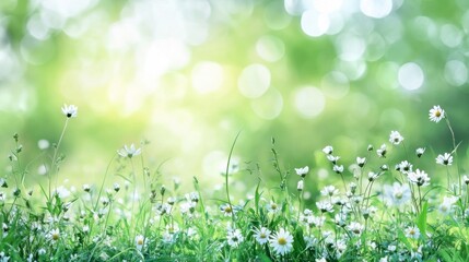 Fototapeta premium A serene meadow with tall grass and wildflowers under the soft glow of an early evening sky
