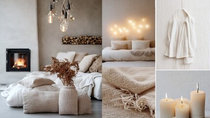 Cozy and Serene Scandinavian-Style Home Interior Design Collage