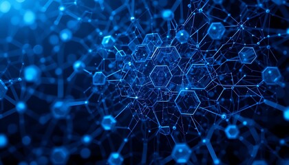 Obraz premium Intricate Blue Hexagon Network: A Deeply Saturated Abstract Artwork