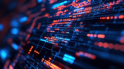 Obraz premium Abstract digital data flow with glowing lines and points in blue and red