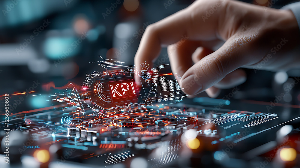 Poster interactive kpi analysis digital workspace infographic high-tech environment close-up view data visu