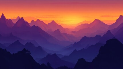 Obraz premium Majestic Mountains Sunset Landscape Artistic Render