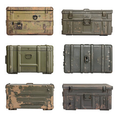 Six Vintage Military Metal Storage Cases  Green  Cargo  Army  Boxes  Equipment  Trunks  An