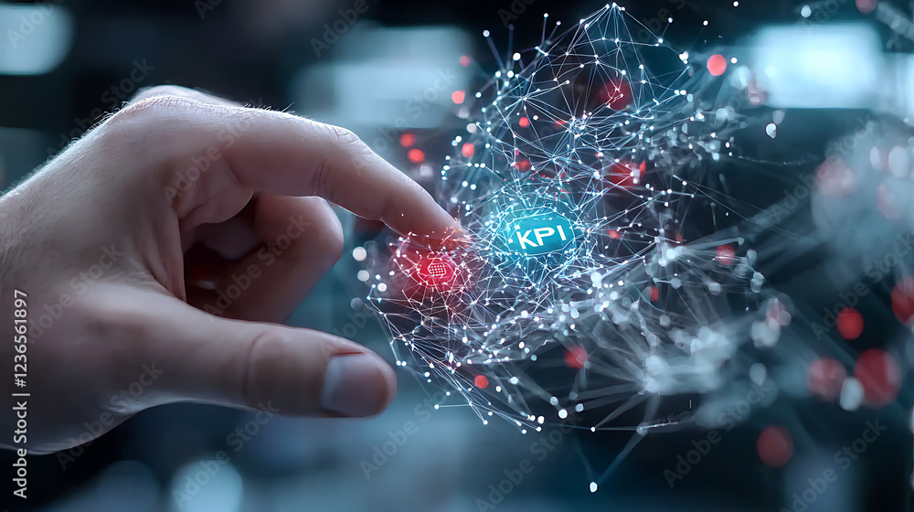 Poster interactive data analysis with kpi metrics digital workspace infographic high-tech environment close