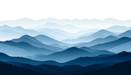 Obraz premium Abstract Mountain Landscape with Blue Gradient, Minimalist Design, Smooth Curves, and Clean Lines