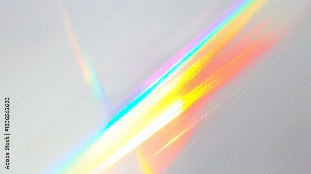 Aufkleber A stunning colorful light spectrum, resembling a rainbow, gracefully arching across a plain light gray background. The vivid colors transition smoothly from red to violet, creating a soft, ethereal, a