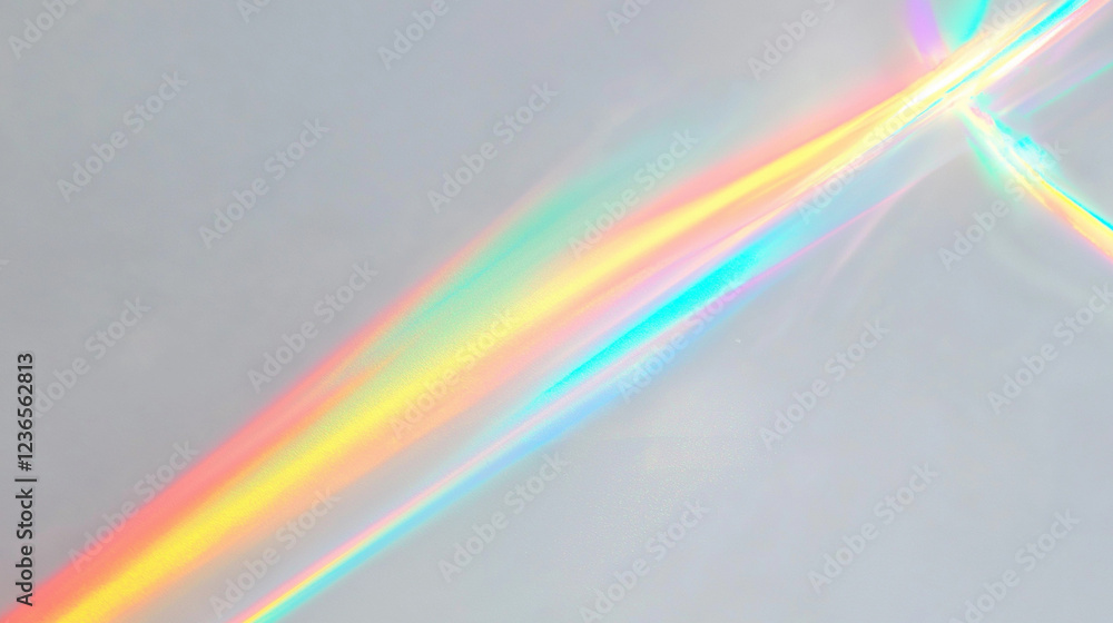 Fototapete a stunning colorful light spectrum, resembling a rainbow, gracefully arching across a plain light gr