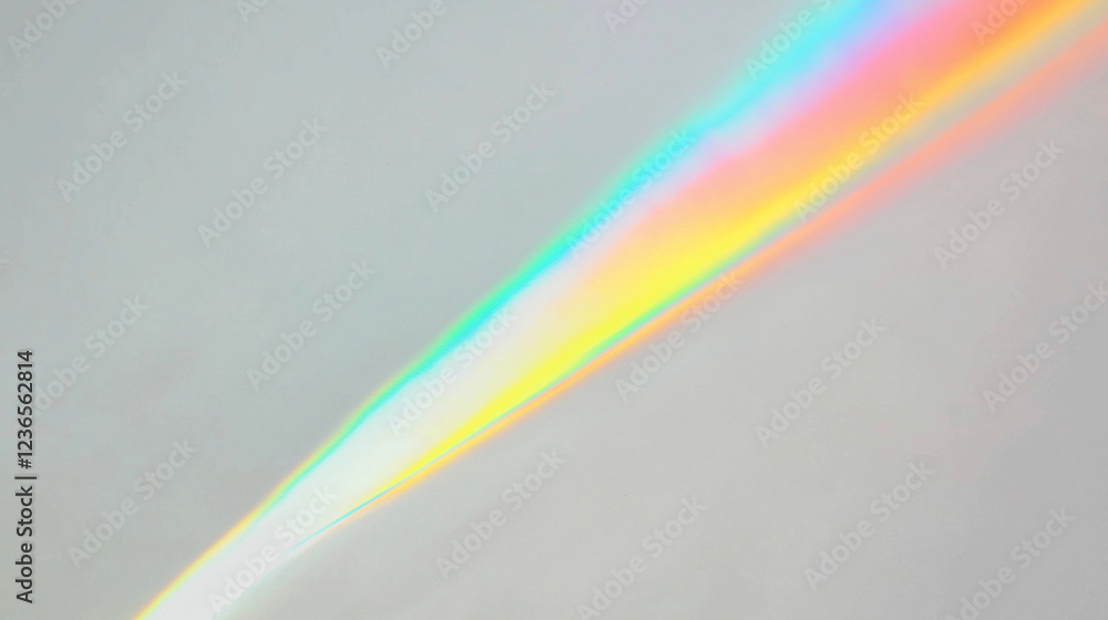 Fototapete a stunning colorful light spectrum, resembling a rainbow, gracefully arching across a plain light gr
