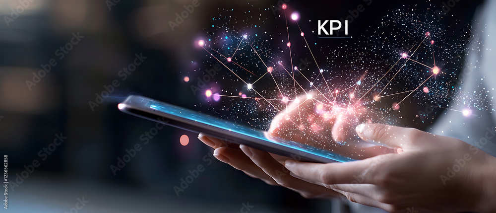Poster kpi metrics visualization digital workspace infographic design business environment close-up viewpoi