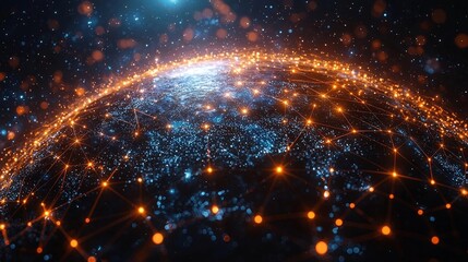 Obraz premium Interconnected Global Business Expansion and Reach Concept with Glowing Sphere and Lines