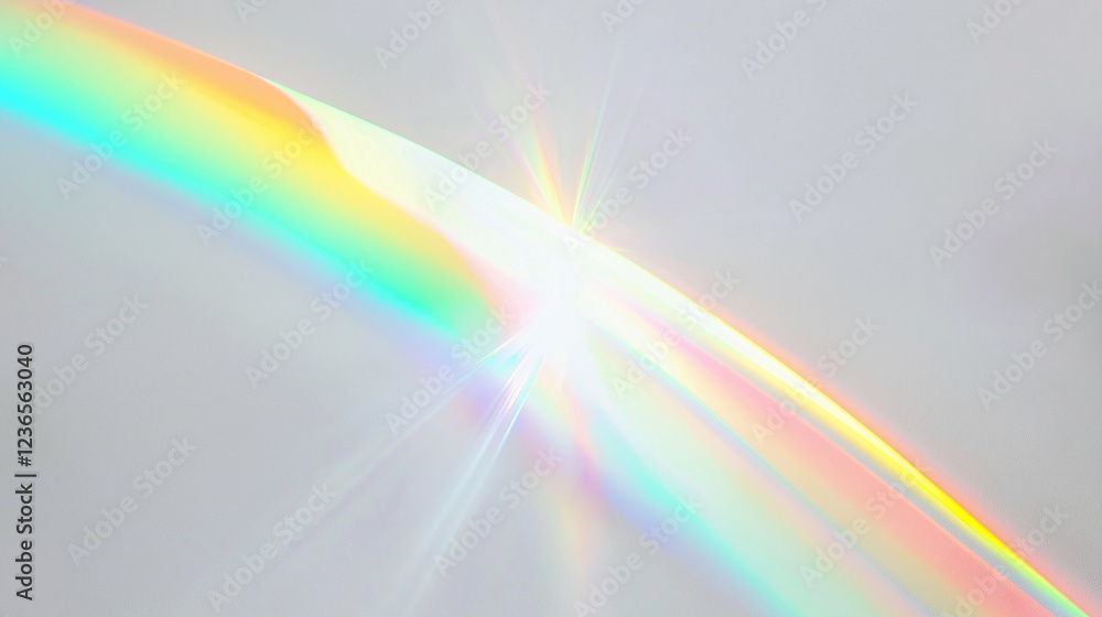 Fototapete a stunning colorful light spectrum, resembling a rainbow, gracefully arching across a plain light gr