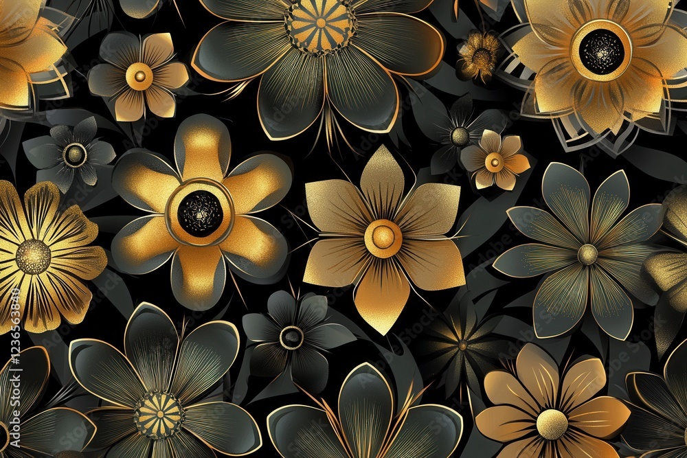 Poster beautiful golden floral pattern on a dark background showcasing artistic design elements and intrica