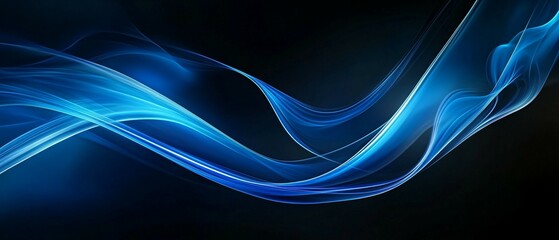 Abstract Blue Waves Flowing Dark Background