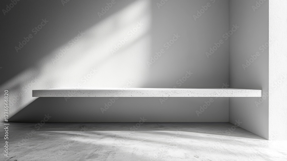 Poster minimalist white table with soft gray gradient backdrop for modern tech product showcase
