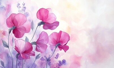 Serene watercolor sweet peas in pastel pink and lavender