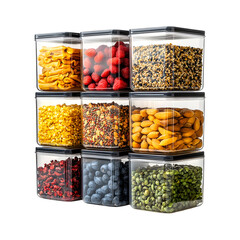 Set of Four Stackable Airtight Storage Containers for Pantry Organizing Isolated on Transparent Background