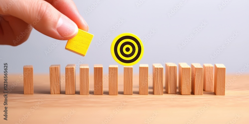 Poster hand placing block towards target in a game