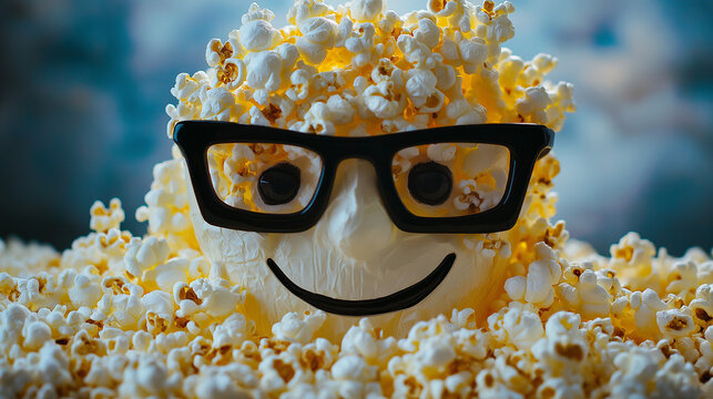 funny , comic and imagination picture for popcorn as afunny ball made of cloth in form of smiling person wearing black glasses