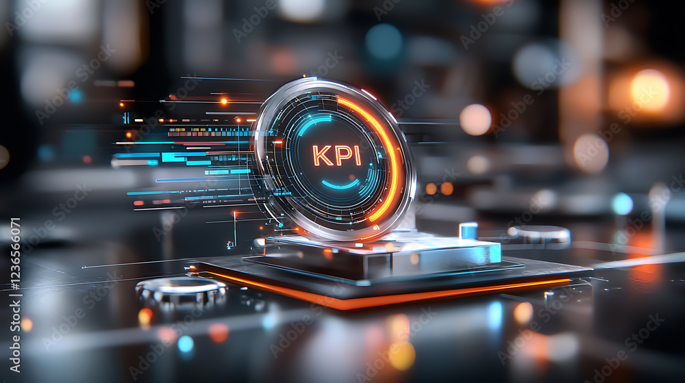 Poster analyzing kpi metrics for business growth digital workspace infographic high-tech environment close-