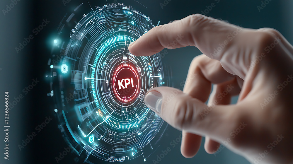 Poster kpi monitoring in business analytics digital workspace infographic futuristic environment close-up v