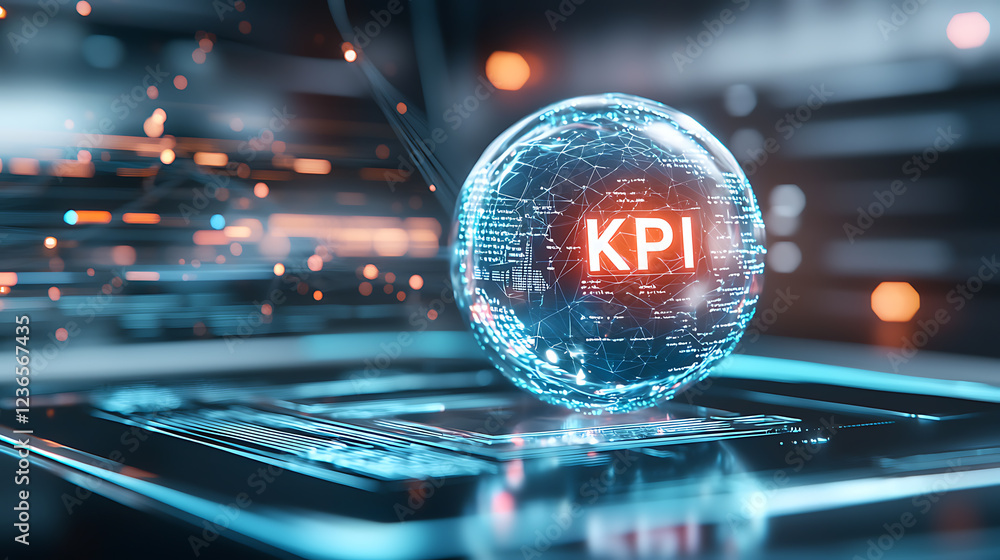 Poster kpi tracking metrics digital workspace infographic high-tech environment perspective view performanc