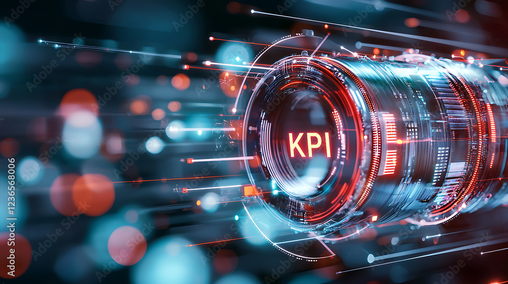 Poster innovative kpi visualization digital workspace graphic design futuristic environment close-up view d