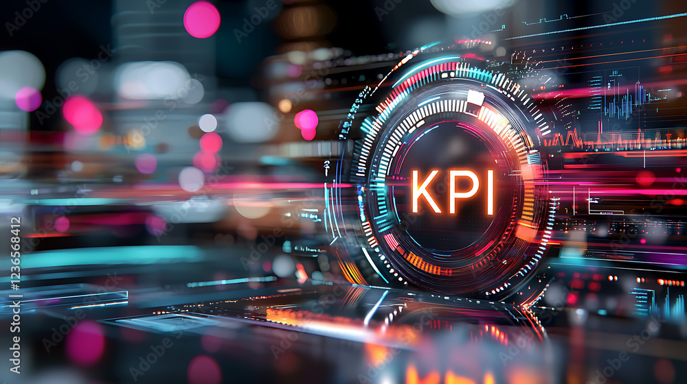Poster kpi visualization and analysis digital workspace infographic high-tech environment close-up view dat
