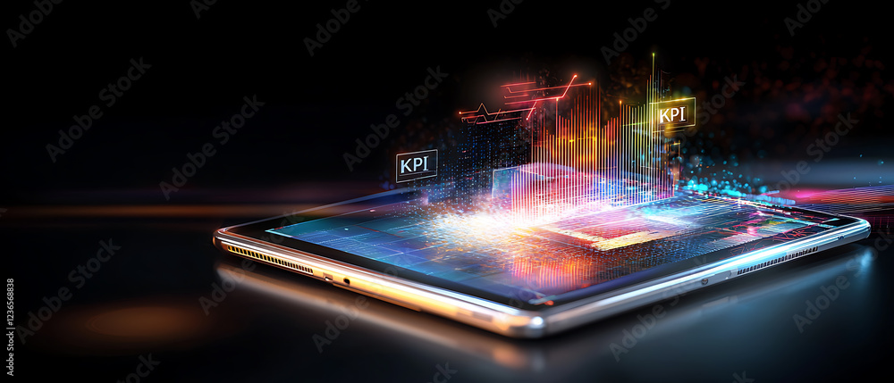 Poster data visualization and trend analysis in business metrics digital workspace infographic dark theme p
