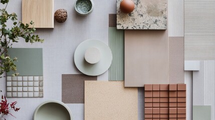 Flatlay of Neutral-toned Interior Design Materials and Textures