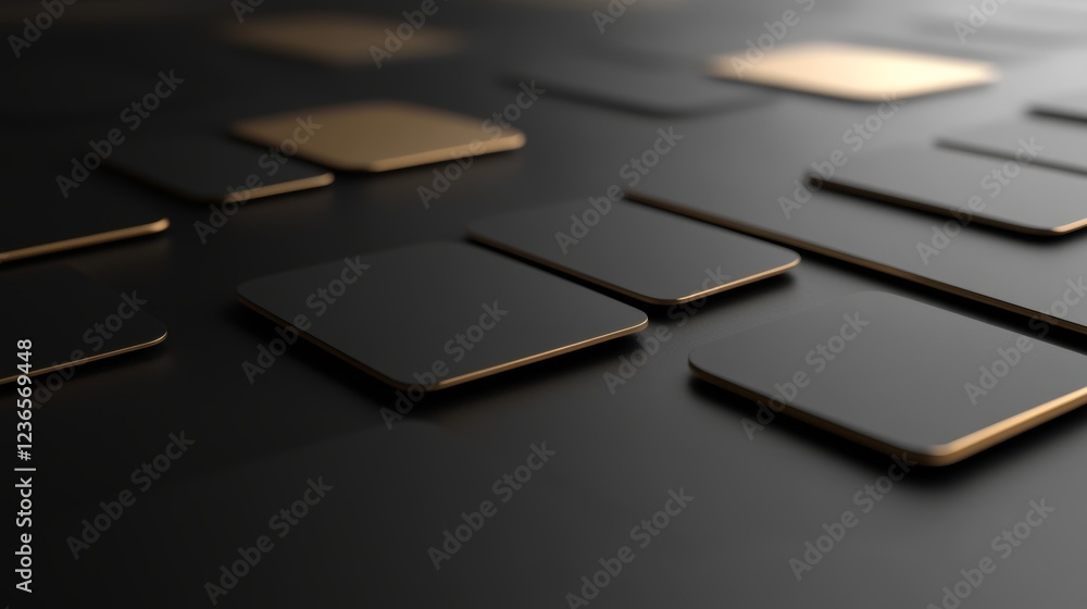 Poster background featuring chaotic arrangement of black and gold squares for design projects and creative 