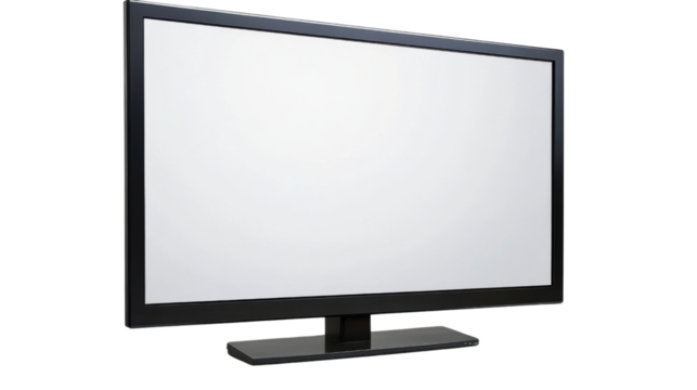 Modern wide screen television displaying white copy space on transparent background - Powered by Adobe