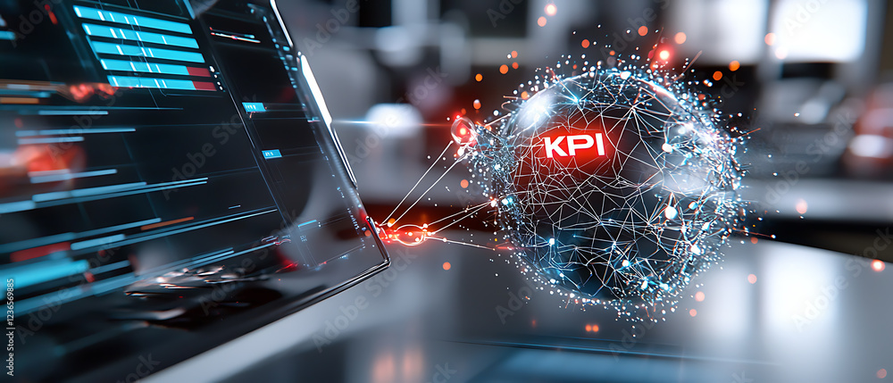 Poster kpi monitoring dashboard corporate office digital analytics high-tech environment close-up view perf