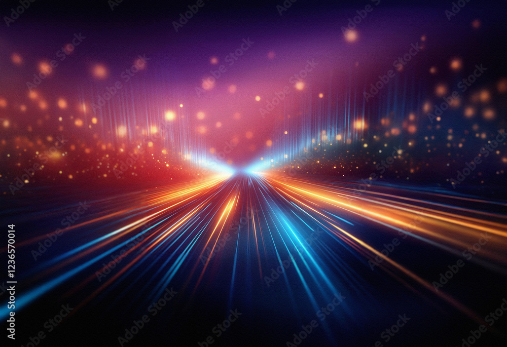 Aufkleber abstract sci-fi double exposure image. glowing light trails converge on a dark background, resemblin