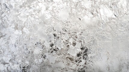 Intricate frost patterns on a window pane, showing delicate icy crystals and textures.