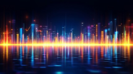 Fototapeta premium Neon Cityscape with Vibrant Abstract Reflections A Vision of Innovation, Investment, and Technology